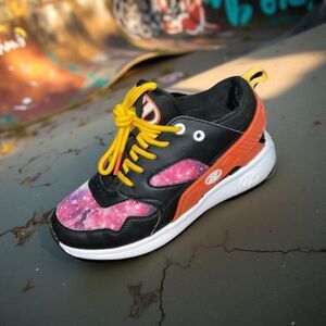 Big Kid Heelys Force Black Orange Galaxy Shoes With Wheels Size 4